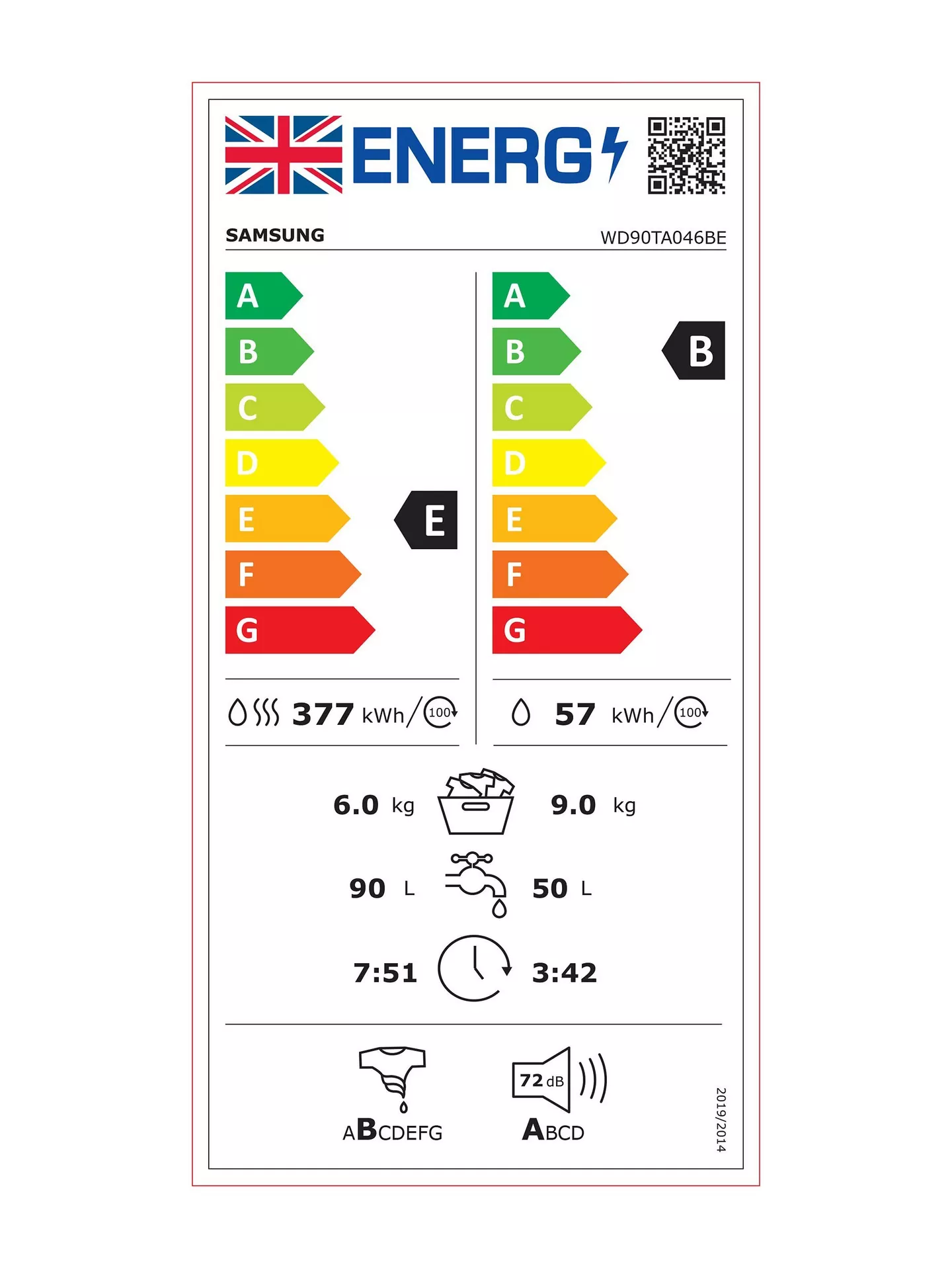SAMSUNG Series 5 ecobubble WD90TA046BE EU 9 kg Washer Dryer - White