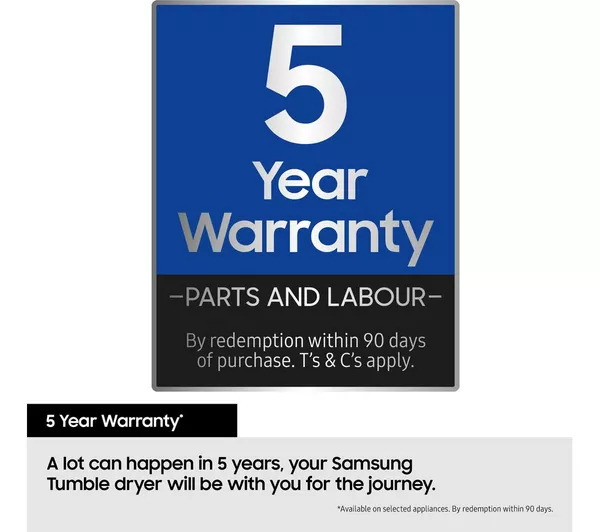 SAMSUNG Series 5 AI Energy DV90CGC0A0AEEU 9 kg Heat Pump Tumble Dryer - White