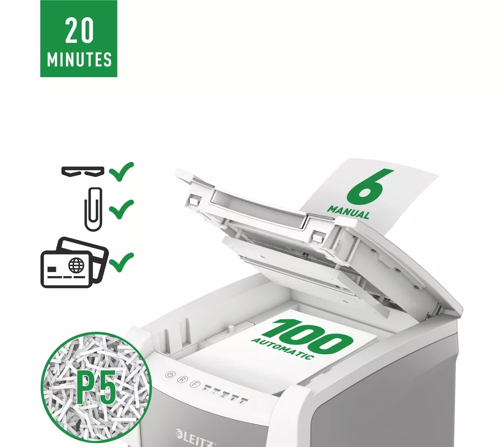 LEITZ IQ AutoFeed Small Office 100 P5 Micro Cut Paper Shredder - Image 13