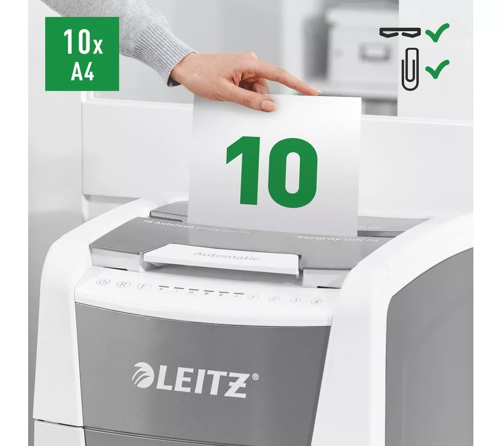 LEITZ IQ AutoFeed Office 300 P4 Cross Cut Paper Shredder - Image 16