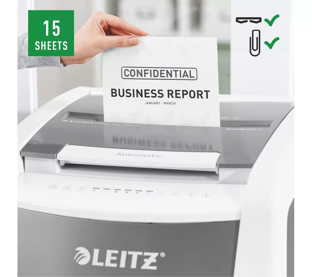 LEITZ IQ AutoFeed Office Pro 600 P4 Cross Cut Paper Shredder - Image 14