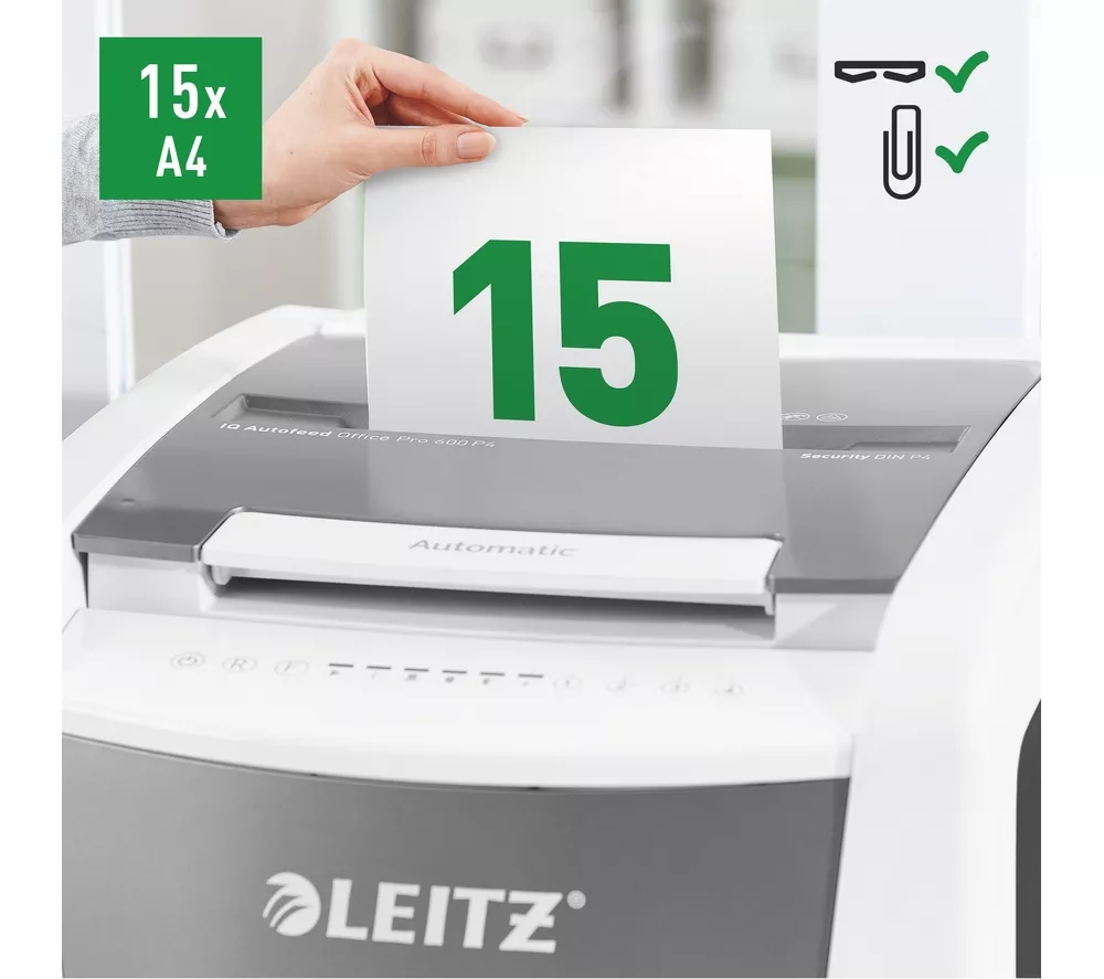 LEITZ IQ AutoFeed Office Pro 600 P4 Cross Cut Paper Shredder - Image 15