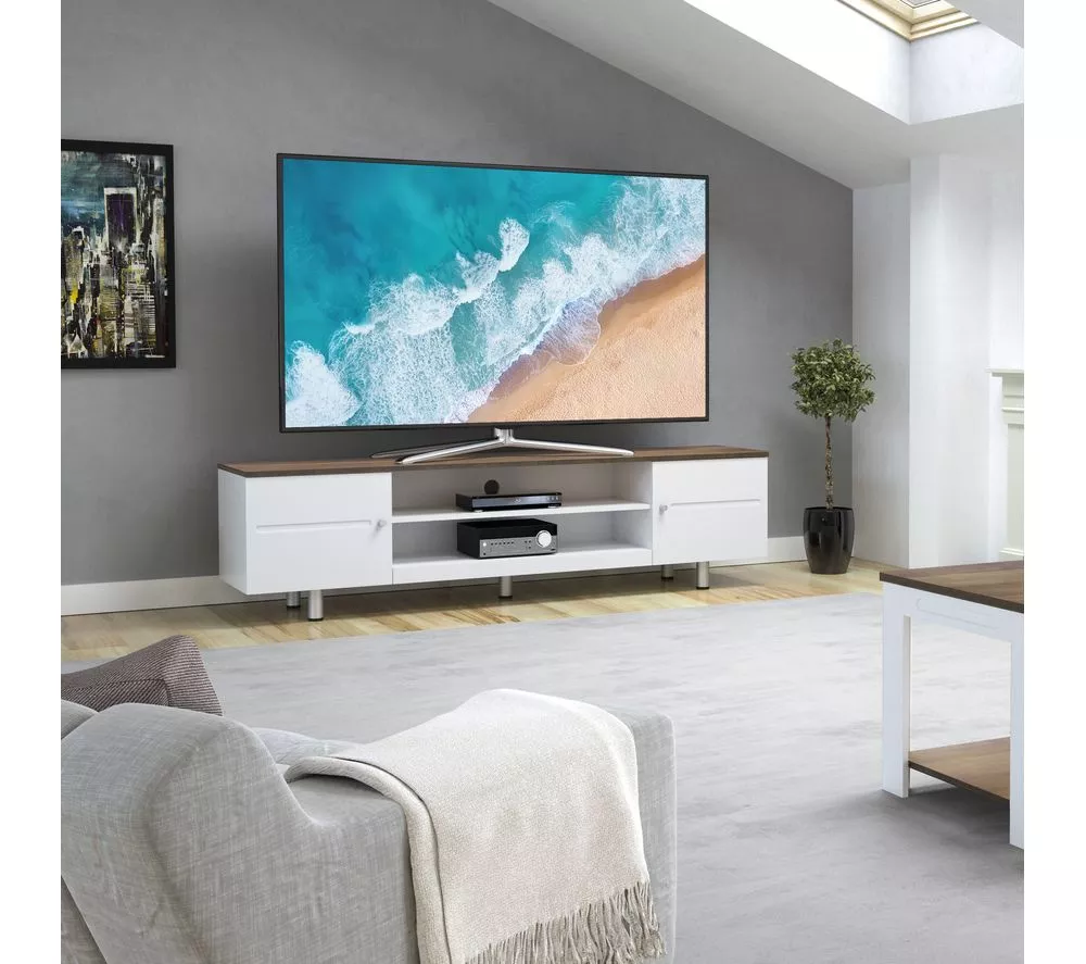 AVF Whitesands 1900 mm TV Stand for up to 85" TVs - White & Rustic Wood - Image 4