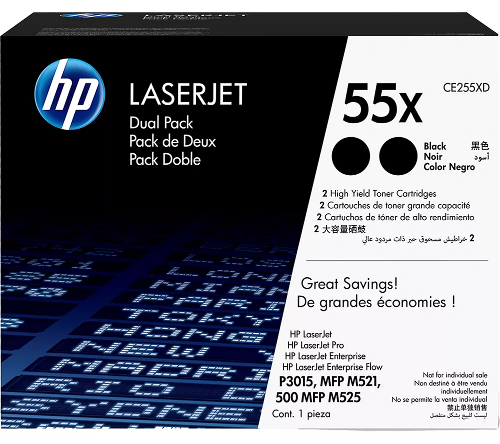 HP 55X Black Toner Cartridges - Twin Pack