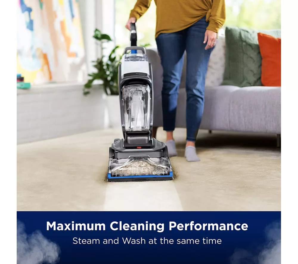 BISSELL Revolution HydroSteam 3670E Upright Carpet Cleaner - Black Titanium & Colbalt Blue