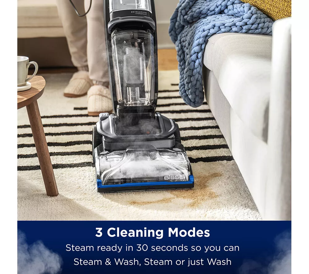 BISSELL Revolution HydroSteam 3670E Upright Carpet Cleaner - Black Titanium & Colbalt Blue