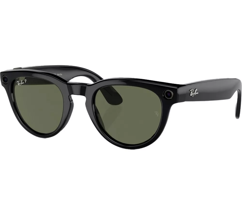 RAY-BAN Meta Headliner (Standard) Smart Glasses - Shiny Black, Polarised G15 Green