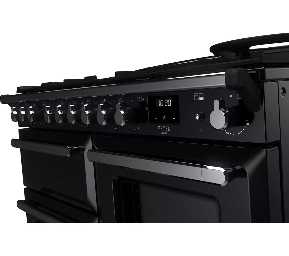 RANGEMASTER Estel Deluxe ESDLO110DFPGBL/CM1 110 cm Dual Fuel Range Cooker - Black & Chrome - Image 2