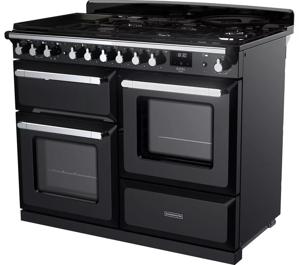RANGEMASTER Estel Deluxe ESDLO110DFPGBL/CM1 110 cm Dual Fuel Range Cooker - Black & Chrome - Image 3