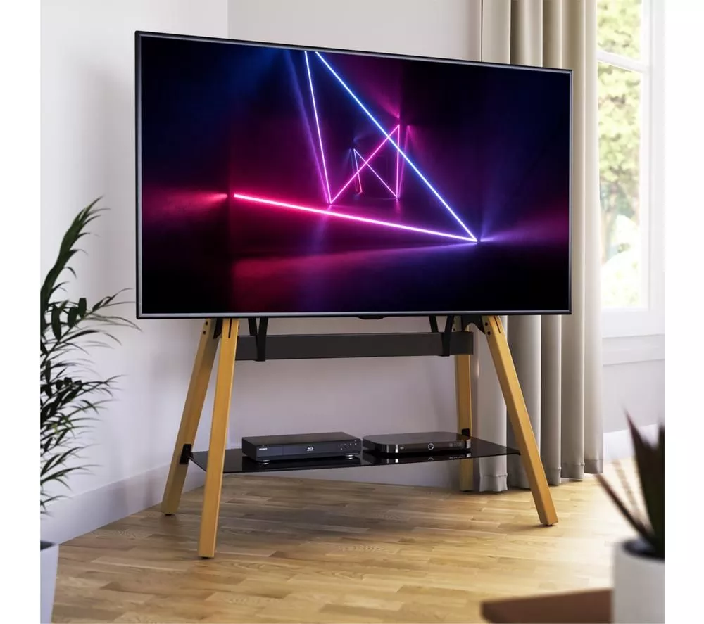 AVF Hoxton Quad FSL1120HOQLWB 1120 mm TV Stand with Bracket - Light Wood & Black - Image 7