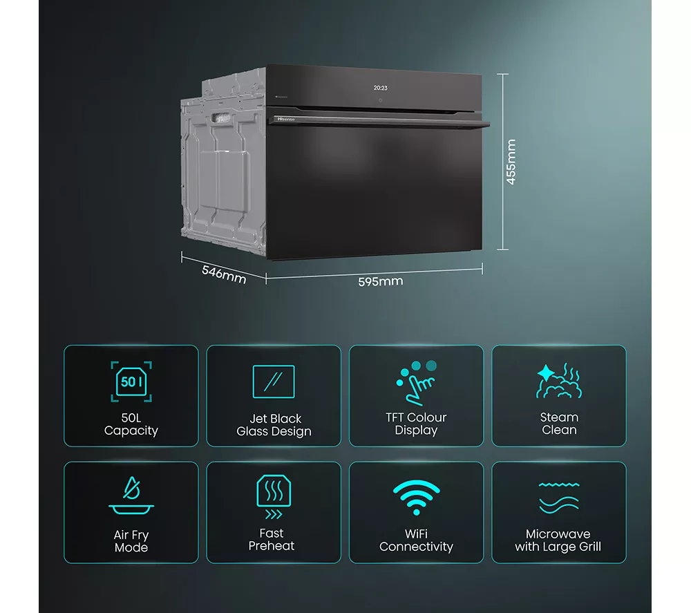 HISENSE Hi8 BlackLine BIM4AH8UKWF Compact Electric Oven with Microwave – Jet Black - Image 18