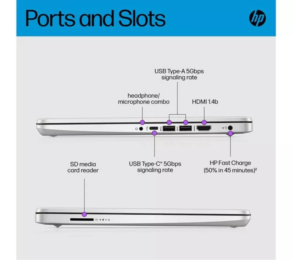 HP 14s-dq5501sa 14" Refurbished Laptop - Intel® Core™ i7, 512 GB SSD, Silver (Very Good Condition)