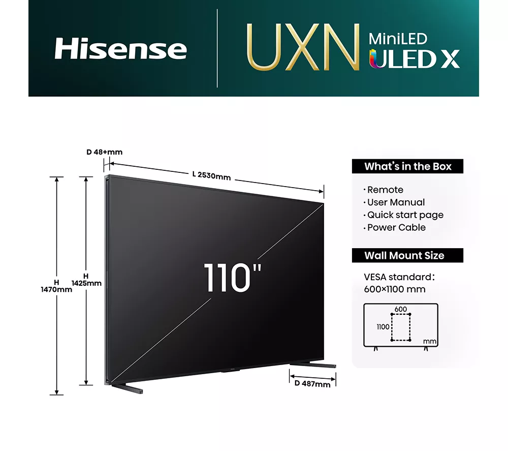 HISENSE 110UXNQTUK 110" Smart 4K Ultra HD HDR Mini LED TV with Amazon Alexa - Image 5