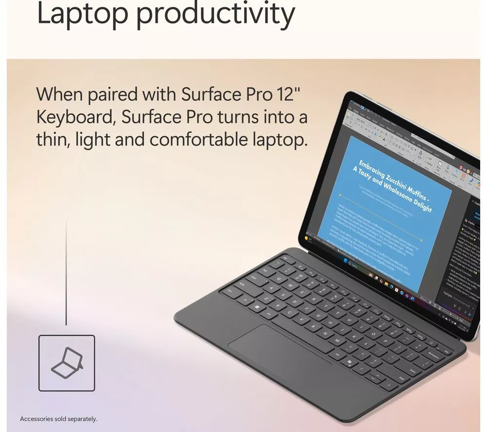 MICROSOFT 12" Surface Pro, Copilot+ PC - Snapdragon X Plus, 256 GB SSD, Platinum - Image 10