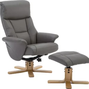 TEKNIK Montreal Luxury Leather Reclining Executive Chair with Footstool - Grey