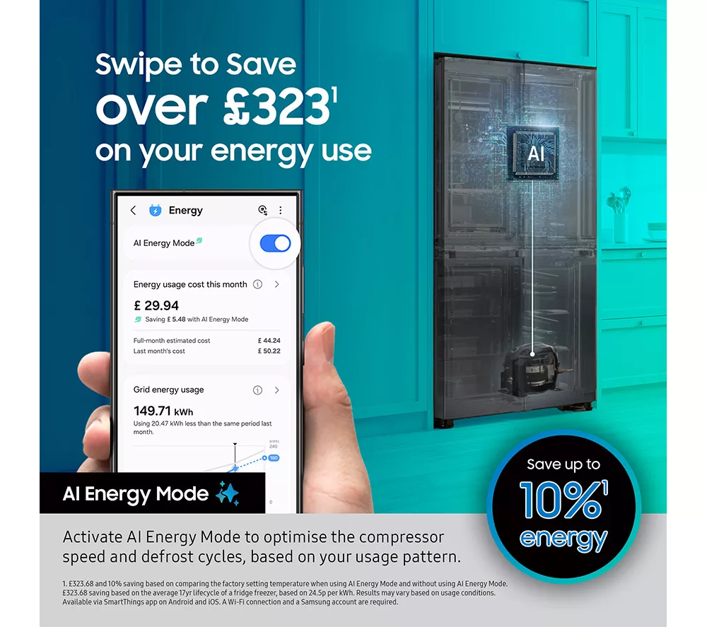 SAMSUNG Bespoke AI Series 8 On-device Bixby RS80F66KBTEU American-Style Fridge Freezer - Silver - Image 9