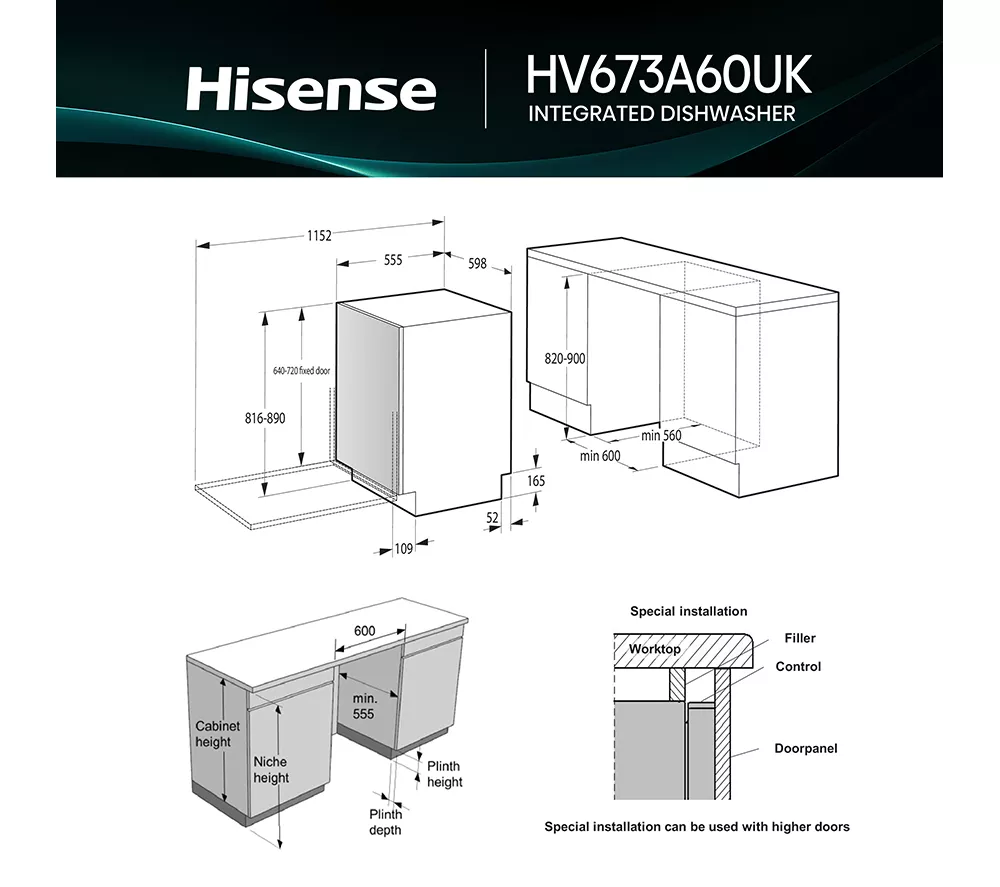 HISENSE HV673A60UK Full-size Fully Integrated WiFi-enabled Dishwasher - Image 13