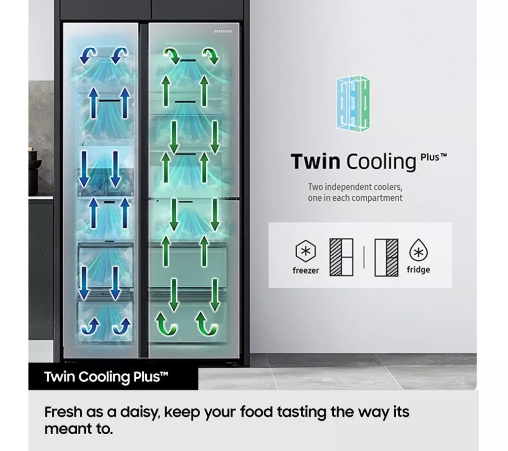 SAMSUNG Bespoke AI Series 7 SpaceMax RS70F66KCTEU American-Style Fridge Freezer - Silver