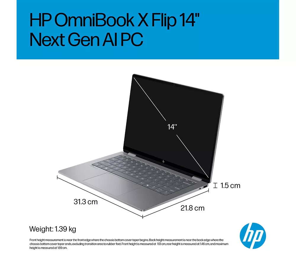 HP OmniBook X Flip NGAI 14" 2 in 1 Laptop - AMD Ryzen AI 5, 512 GB SSD, Meteor Silver