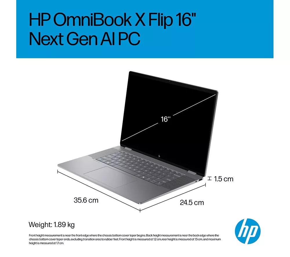 HP OmniBook X Flip NGAI 16" 2 in 1 Laptop - AMD Ryzen AI 7, 512 GB SSD, Meteor Silver