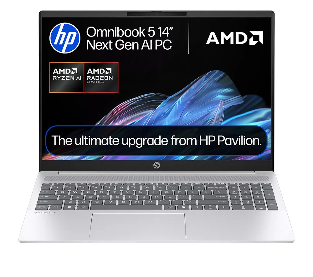 HP OmniBook 5 NGAI 16" Laptop, Copilot+ PC - AMD Ryzen AI 7, 512 GB SSD, Glacier Silver