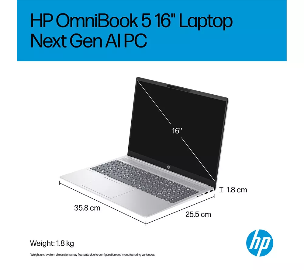 HP OmniBook 5 NGAI 16" Laptop, Copilot+ PC - AMD Ryzen AI 7, 512 GB SSD, Glacier Silver - Image 10