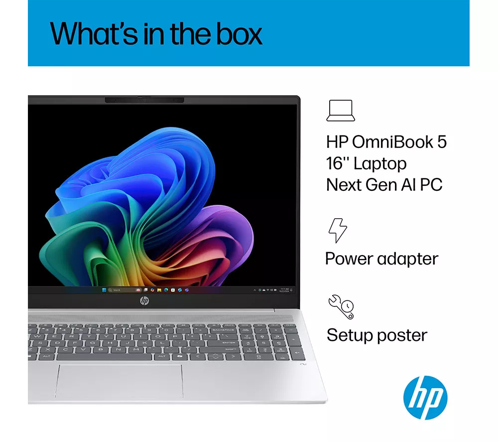 HP OmniBook 5 NGAI 16" Laptop, Copilot+ PC - AMD Ryzen AI 7, 512 GB SSD, Glacier Silver - Image 12
