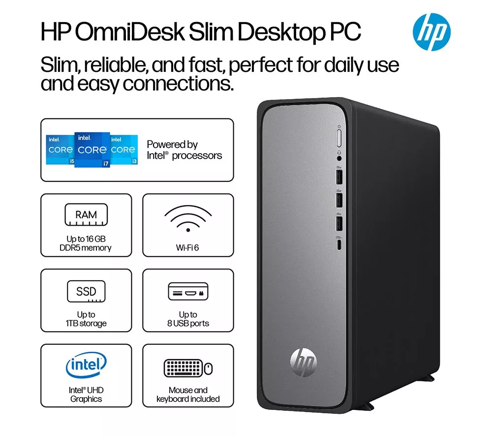 HP OmniDesk Slim S03-0005na Desktop PC - Intel® 300, 256 GB SSD, Black