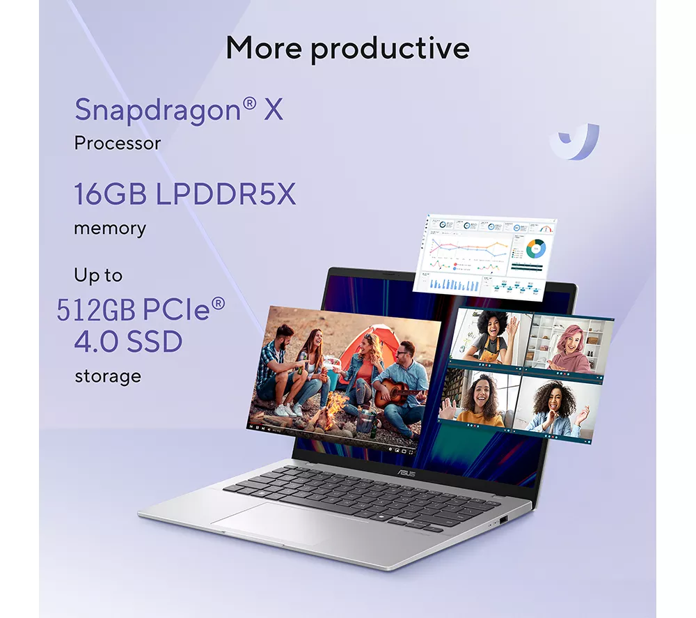 ASUS Vivobook 14 X1407QA 14" Laptop, Copilot+ PC - Snapdragon X, 512 GB SSD, Quiet Blue - Image 9