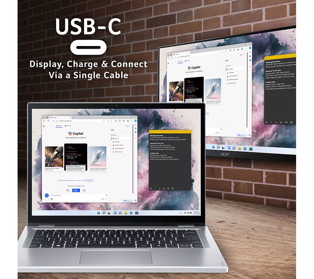 ACER Aspire Go Spin 14 14" 2 in 1 Laptop - Intel® Core™ 3, 256 GB SSD, Silver