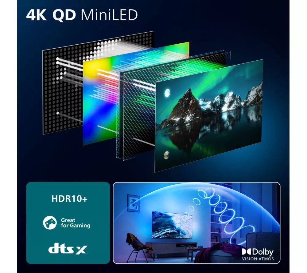 PHILIPS MLED910 75" QD-Mini LED 4K HDR Ambilight Smart TV with Freely - 75MLED910/12