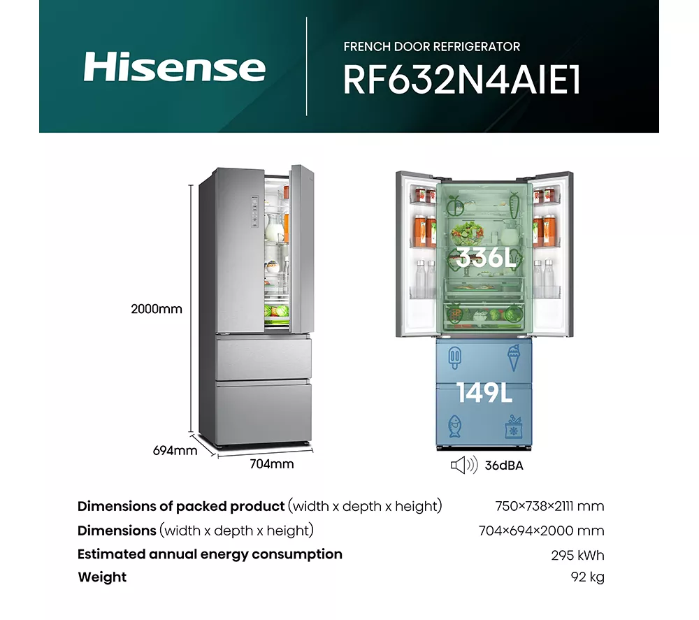 HISENSE PureFlat RF632N4AIE1 Fridge Freezer - Stainless Steel - Image 10
