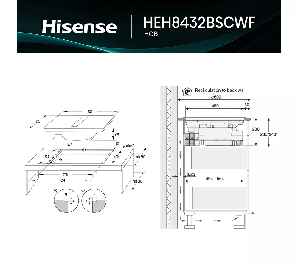 HISENSE Hi6 HEH8432BSCWF 83 cm Vented Induction Hob with Bridge Zone - Black - Image 13