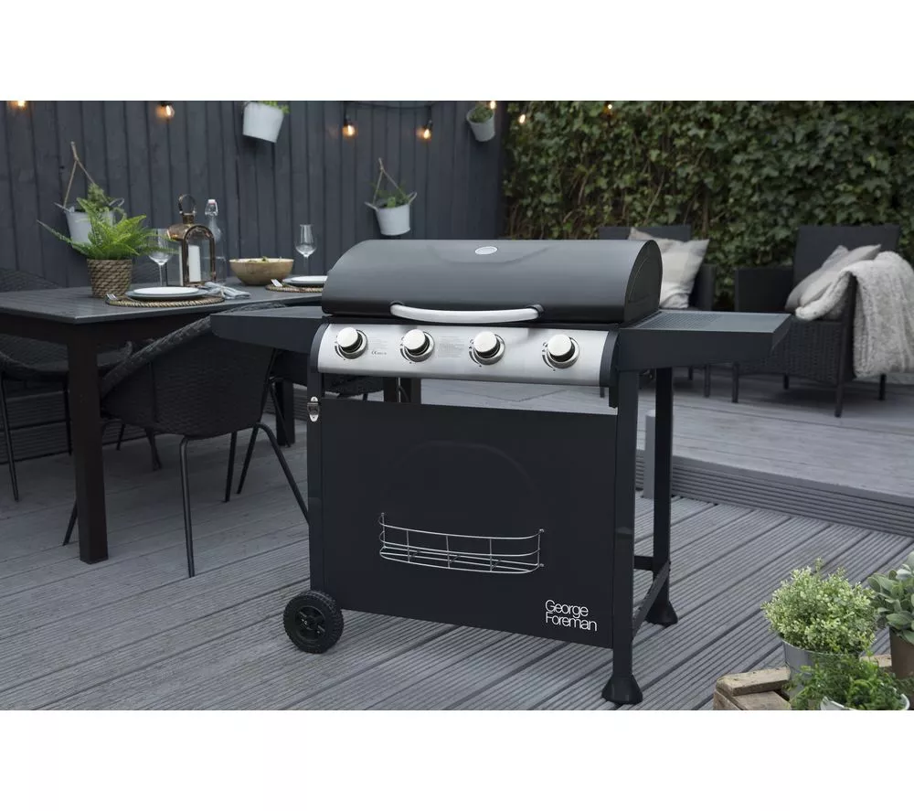 GEORGE FOREMAN GFGBBQ4B Portable 4 Burner Grill Gas BBQ - Black