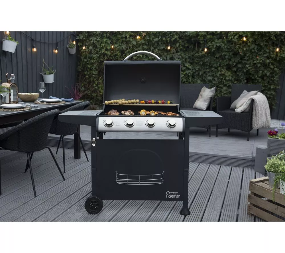 GEORGE FOREMAN GFGBBQ4B Portable 4 Burner Grill Gas BBQ - Black