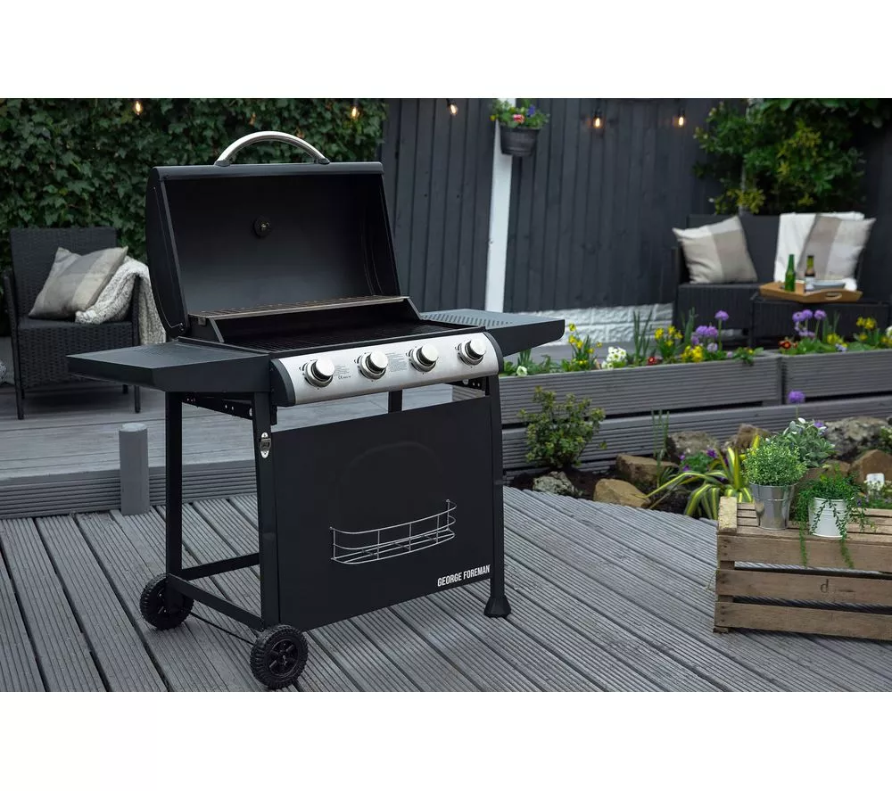 GEORGE FOREMAN GFGBBQ4B Portable 4 Burner Grill Gas BBQ - Black