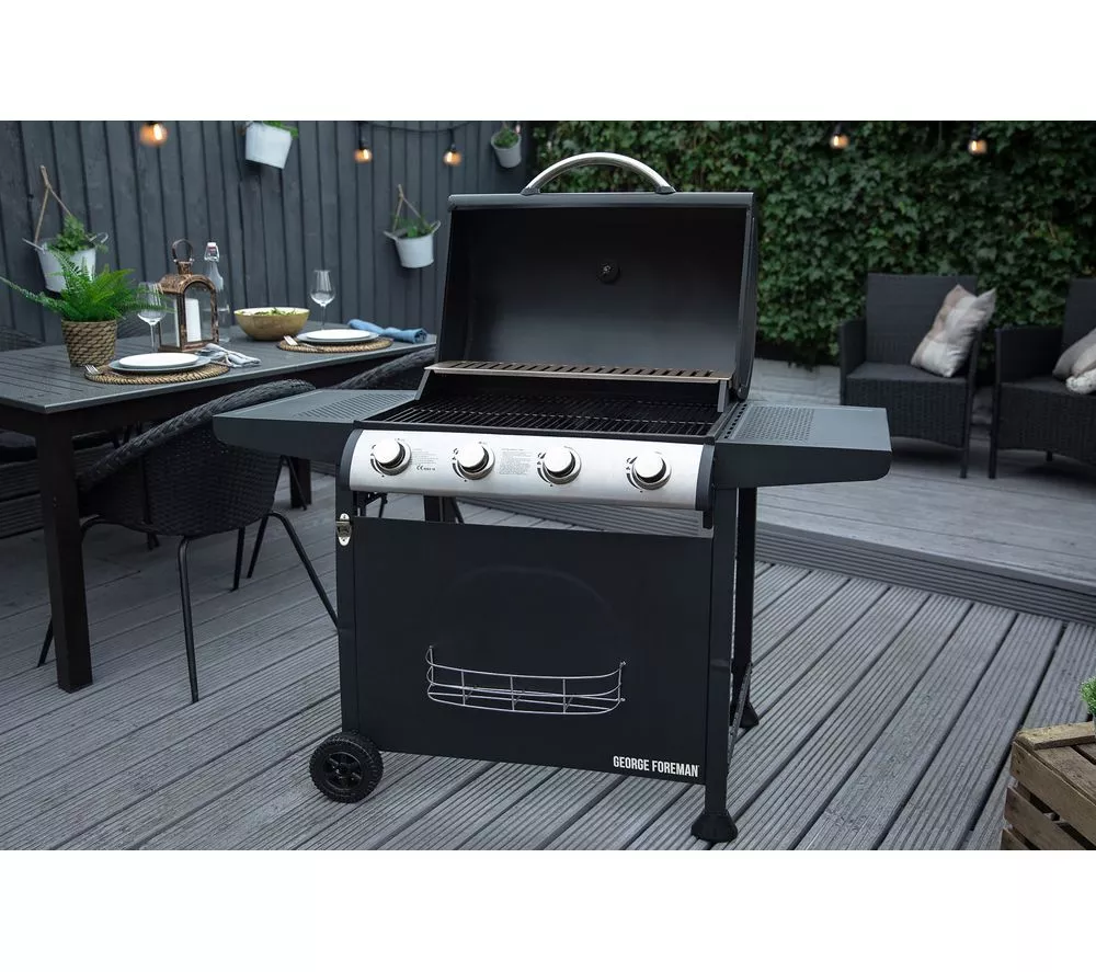 GEORGE FOREMAN GFGBBQ4B Portable 4 Burner Grill Gas BBQ - Black