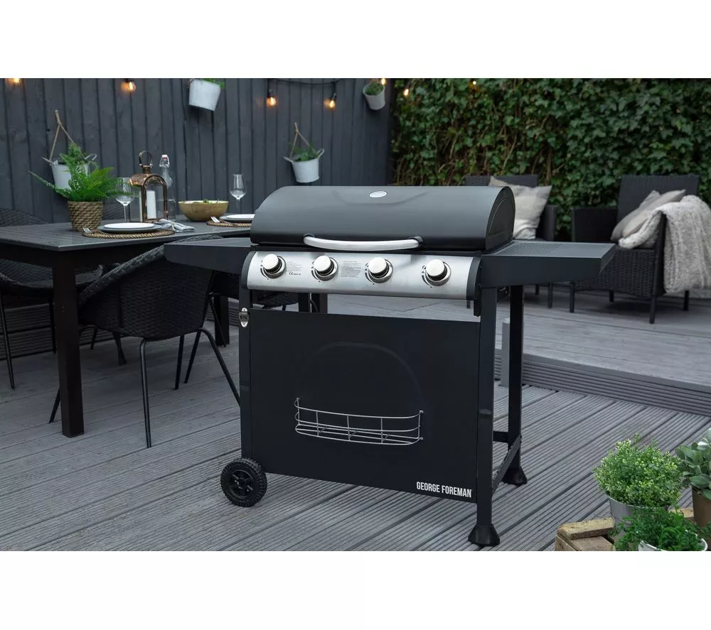 GEORGE FOREMAN GFGBBQ4B Portable 4 Burner Grill Gas BBQ - Black