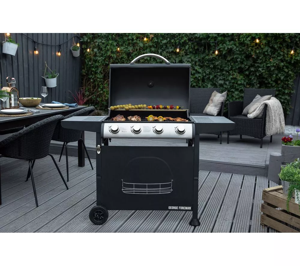GEORGE FOREMAN GFGBBQ4B Portable 4 Burner Grill Gas BBQ - Black