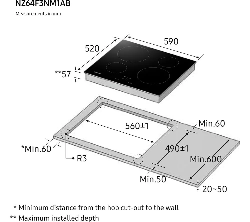 SAMSUNG series 3 NZ64F3NM1AB UR 59 cm Electric Induction Hob - Black