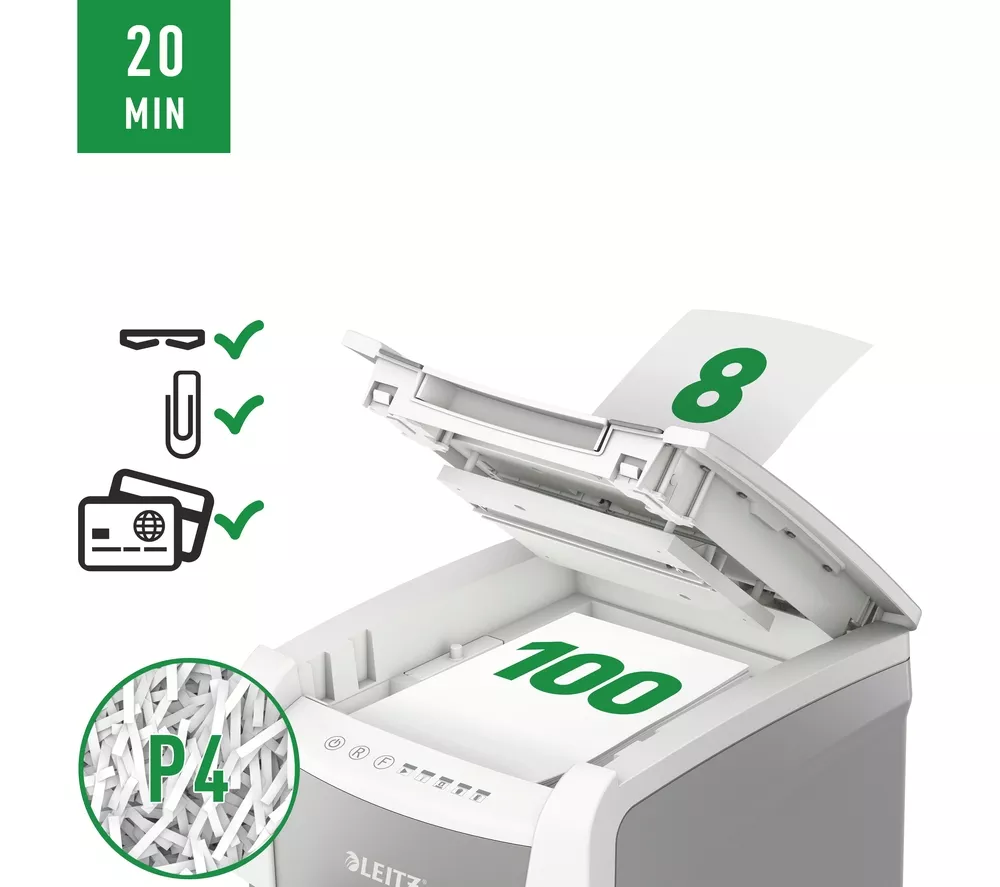 LEITZ IQ AutoFeed Small Office 100 P4 Cross Cut Paper Shredder - Image 14