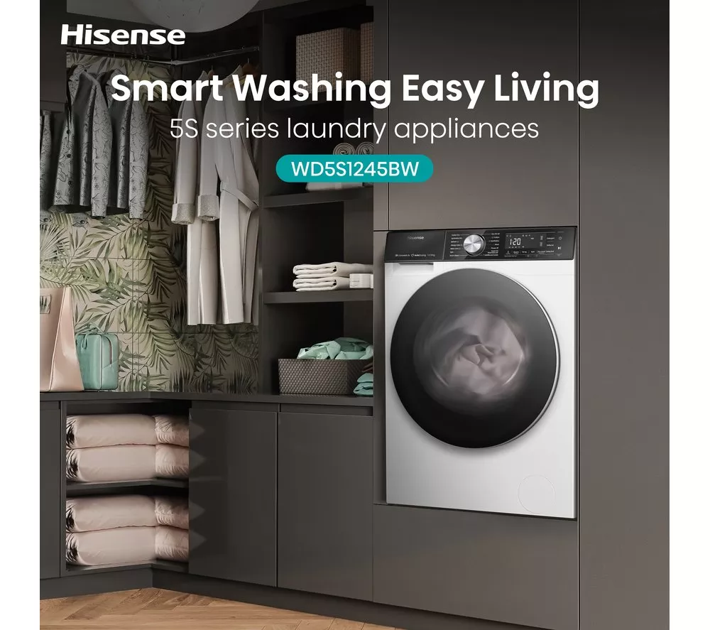 HISENSE 5S Series Auto Dosing WD5S1245BW WiFi-enabled 12 kg Washer Dryer - White - Image 5