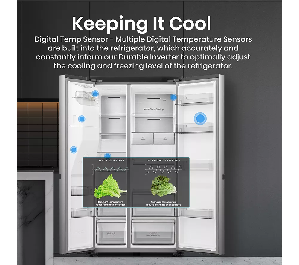 HISENSE PureFlat RS818N4TIC American-Style Smart Fridge Freezer - Stainless Steel