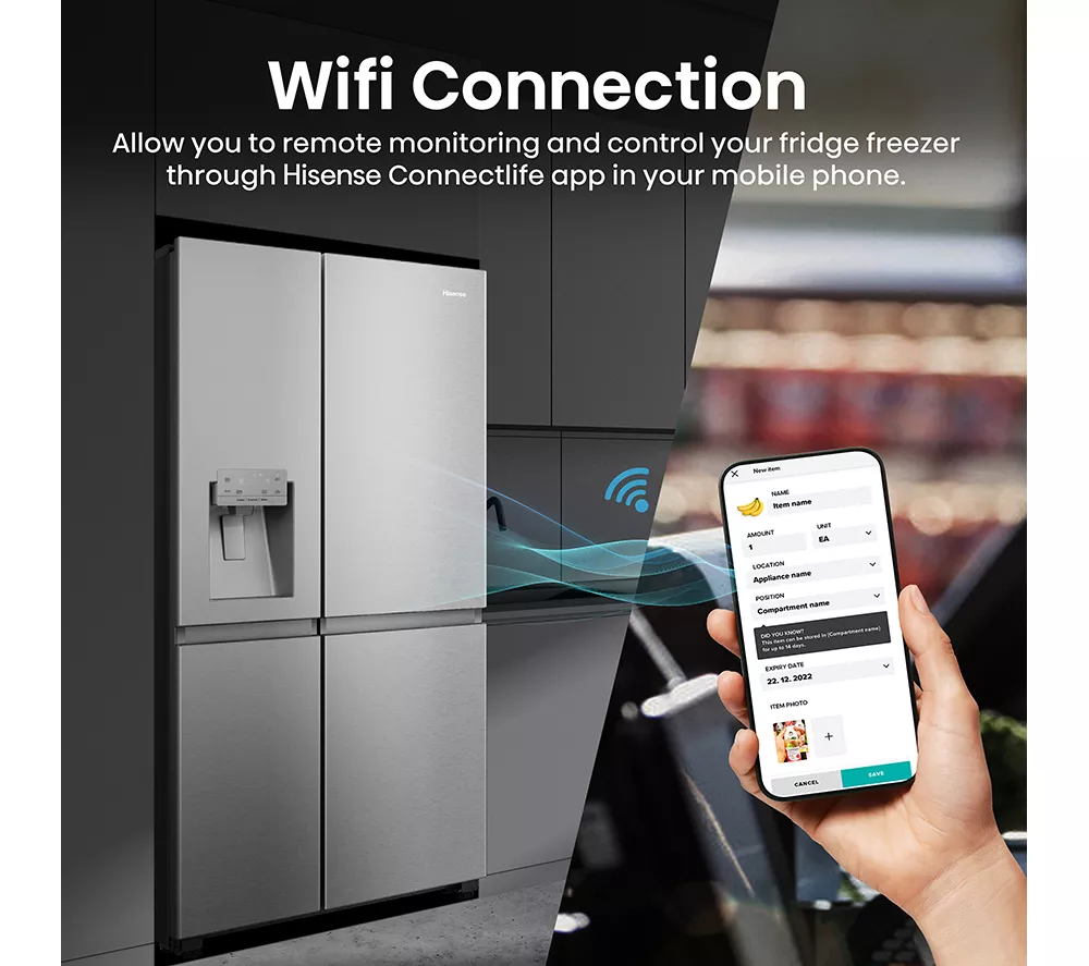 HISENSE PureFlat RS818N4TIC American-Style Smart Fridge Freezer - Stainless Steel