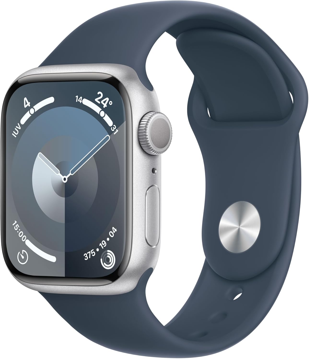APPLE Watch Series 9 - 41 mm Silver Aluminium Case with Storm Blue Sport Band S M