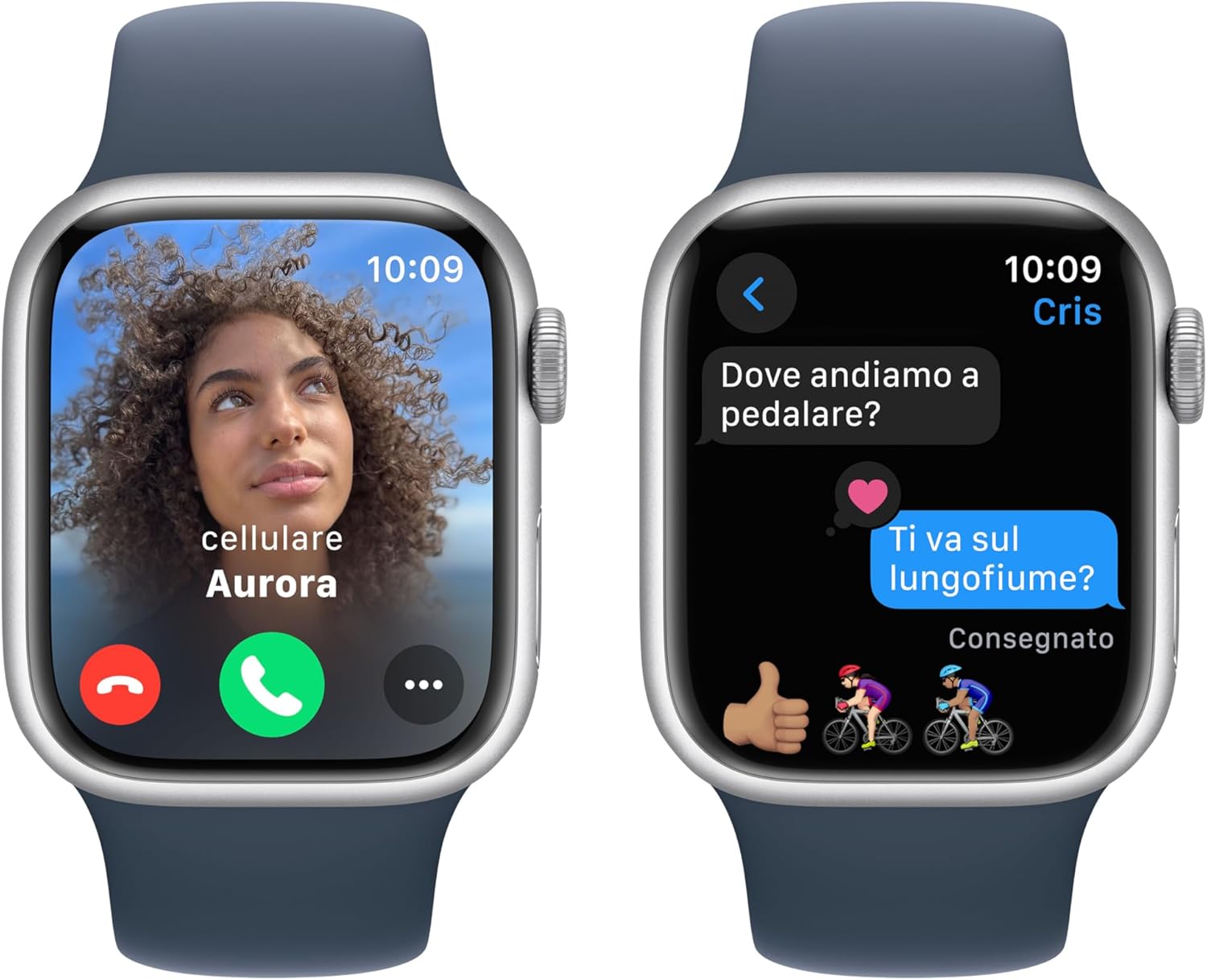 APPLE Watch Series 9 - 41 mm Silver Aluminium Case with Storm Blue Sport Band S M