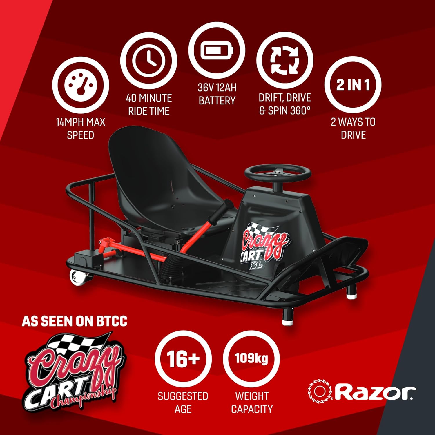 RAZOR Crazy Cart XL Electric Ride-On Vehicle - Black