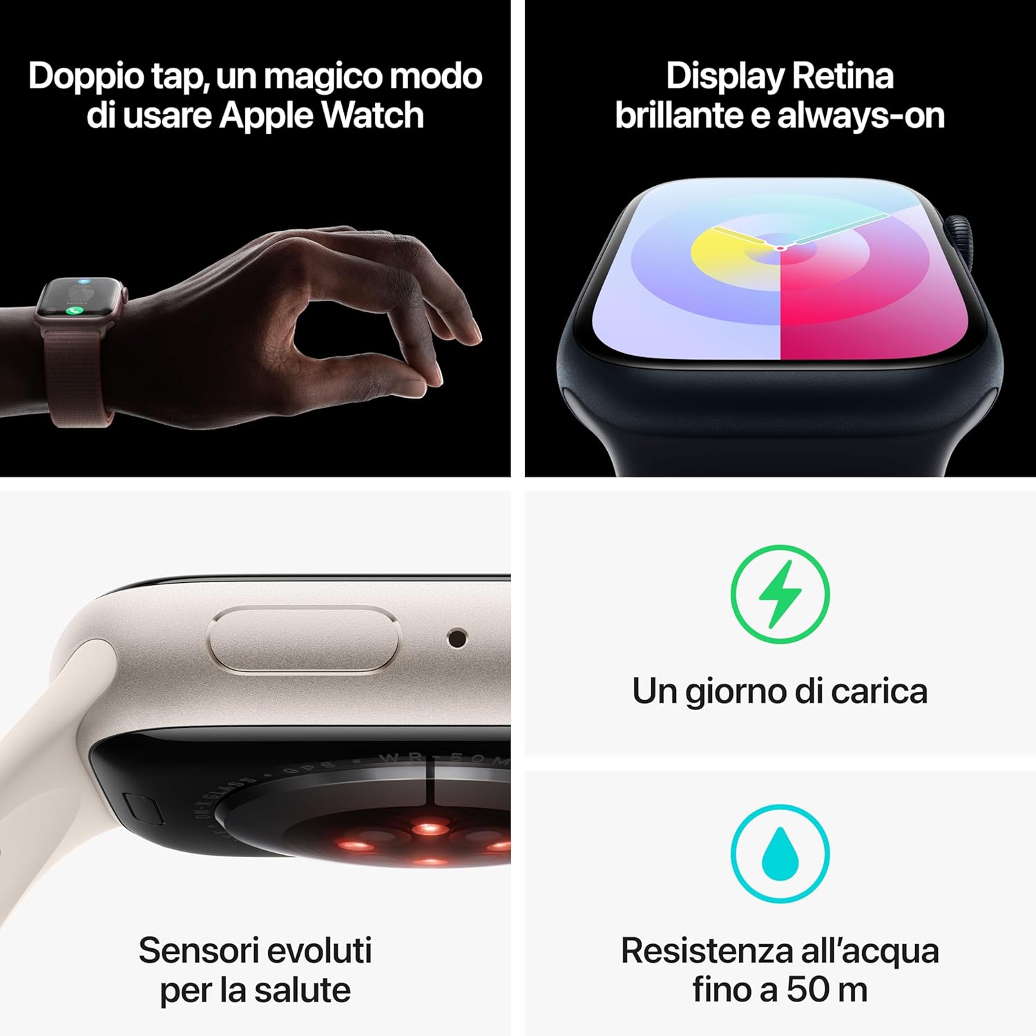 APPLE Watch Series 9 - 41 mm Silver Aluminium Case with Storm Blue Sport Band S M