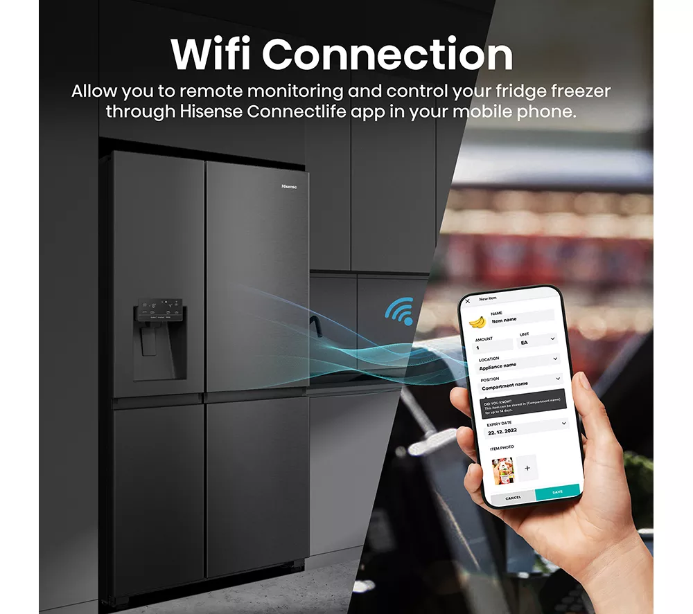 HISENSE PureFlat RS818N4IFE American-Style Smart Fridge Freezer - Black Stainless Steel