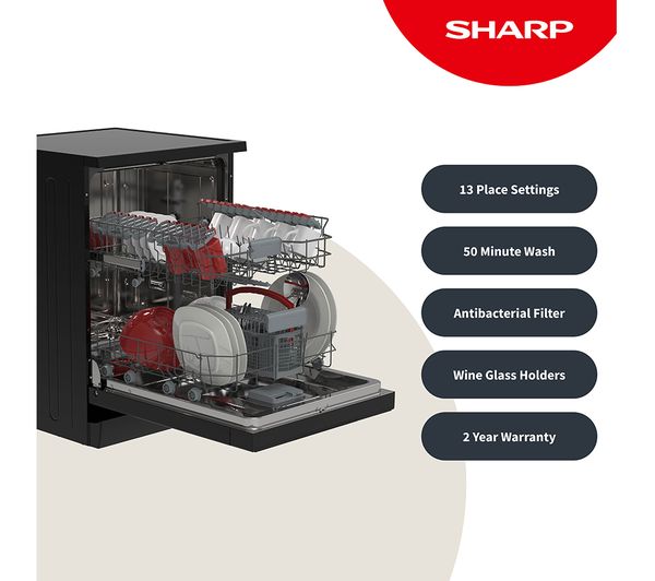SHARP QW-NA1CF47EB-EN Full-size Dishwasher - Black